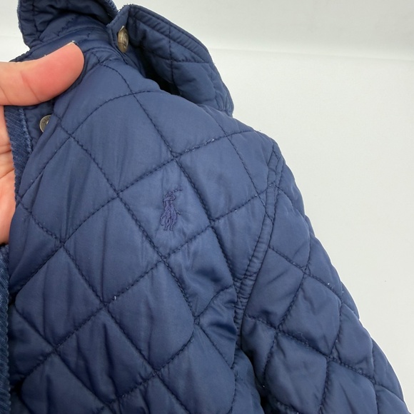 Polo Ralph Lauren Jacket Child Size 6X Blue Hooded Diamond Quilted Corduroy Trim - Picture 4 of 16